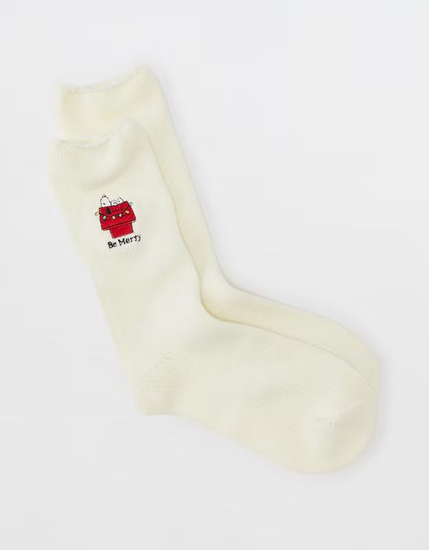 AE Embroidered Peanuts Crew Sock | American Eagle Outfitters (US & CA)