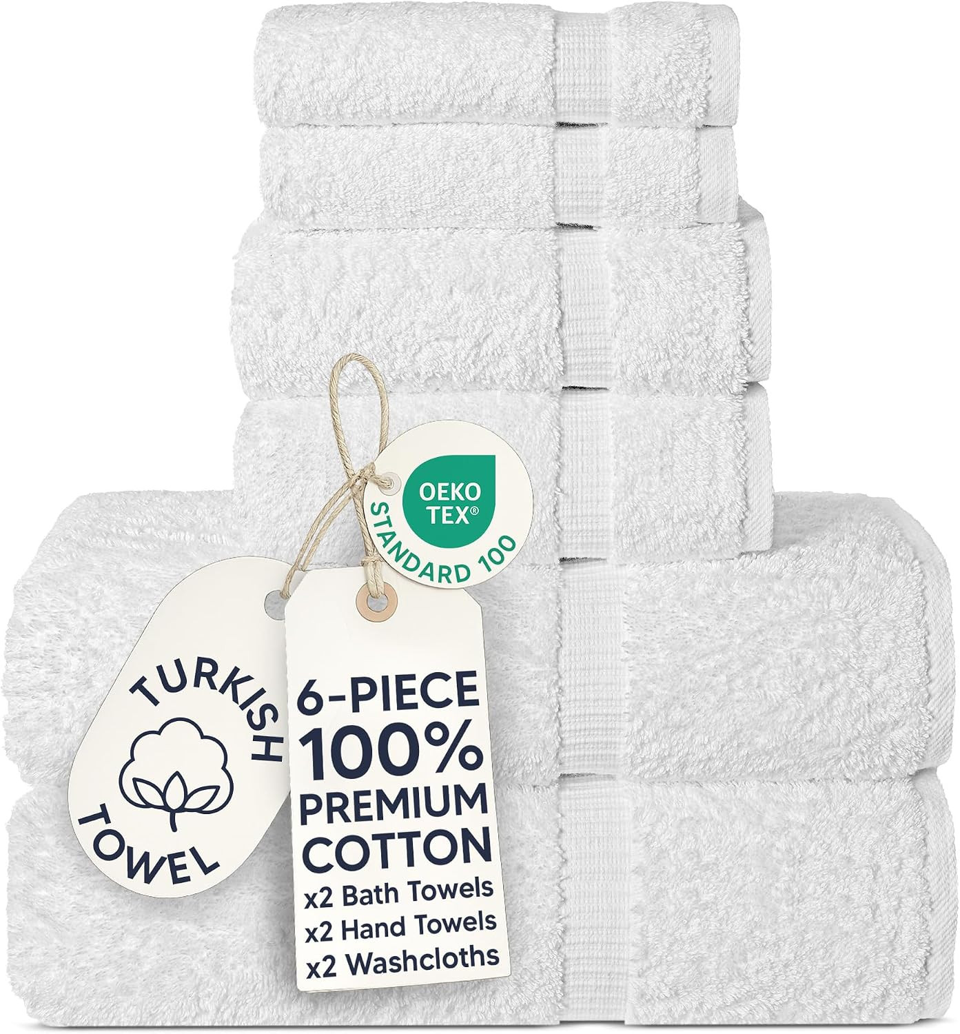 Chakir Turkish Linens Luxury Spa and Hotel Quality Premium Turkish Cotton 6-Piece Towel Set (2 x Bath Towels, 2 x Hand Towels, 2 x Washcloths) | Amazon (US)