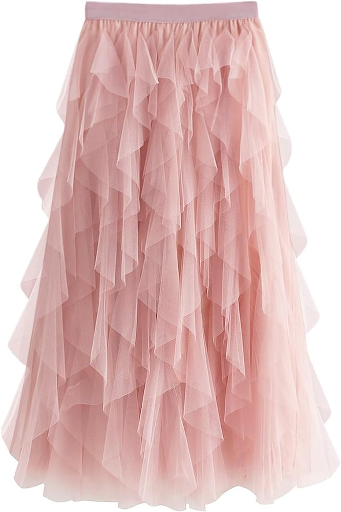 Tulle Skirts for Women Long Length Tutu Fairy Tiered Skirt A Line Mesh Elastic Waist Skirts | Amazon (US)