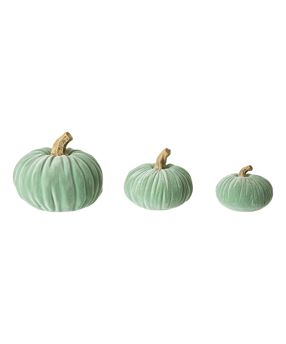 Glitzhome Decorative Figurines - Mint Green Velvet Pumpkins - Set of Three | Zulily