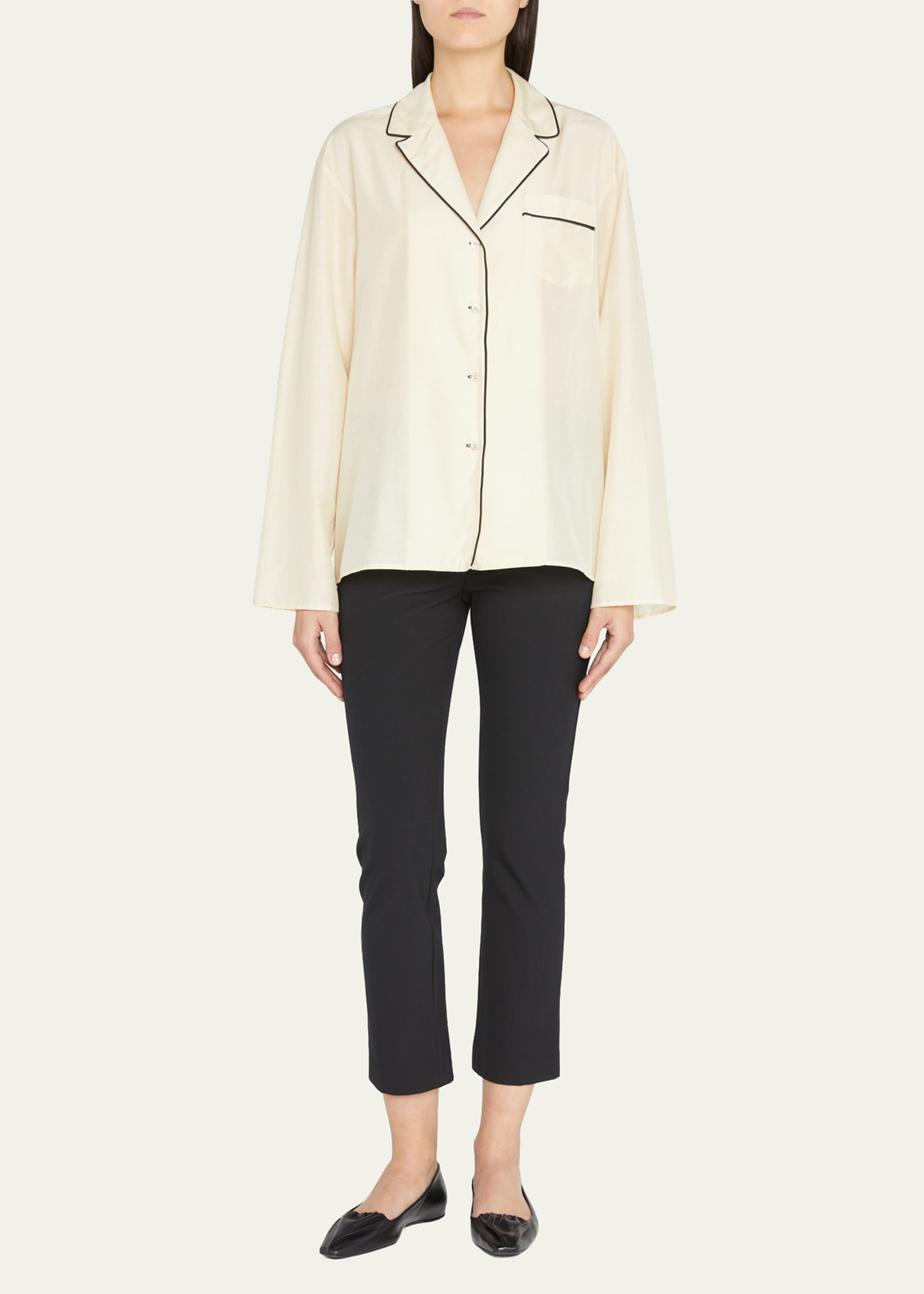 Toteme Organic Cotton-Silk Piped PJ Blouse | Bergdorf Goodman