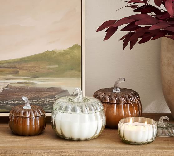 Pumpkin Lidded Recycled Glass Candles - Harvest Spice | Pottery Barn (US)