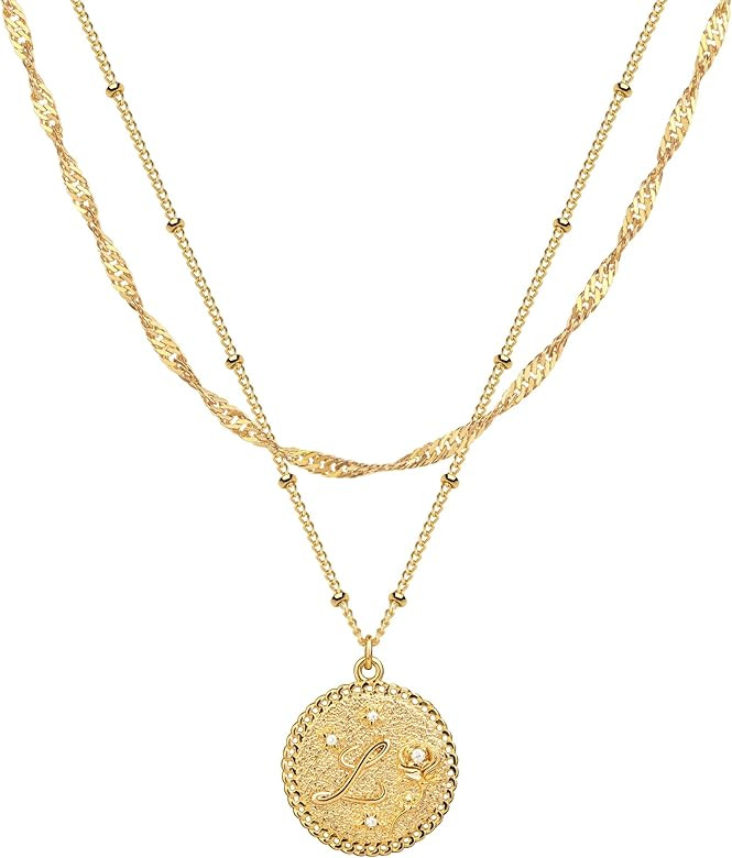 MTMY Layered Initial Necklace Set Gold CZ Initial Pendant 14K Gold Plated Dainty Paperclip Link C... | Amazon (US)