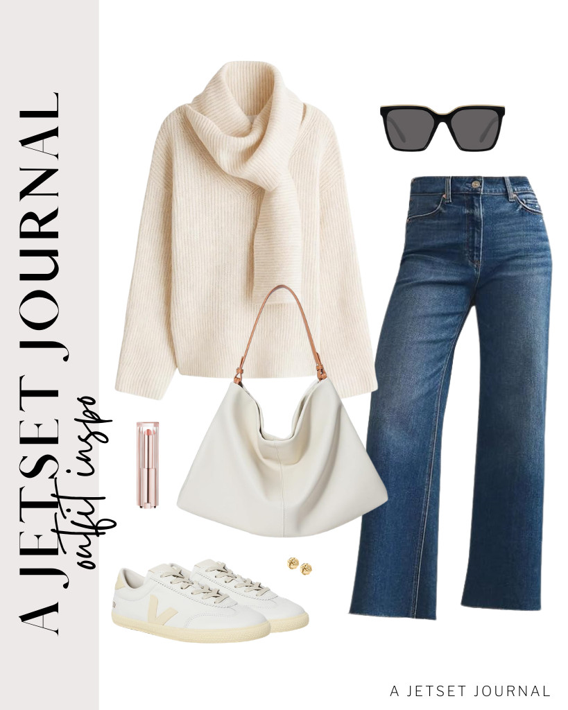 KUNMI wide-leg jeans and Veja sneakers pair well with this ribbed knit sweater. I love pairing it with a Covelin tote bag and oversized square sunnies, too! 

 #LTKSeasonal #LTKSaleAlert #LTKTravel