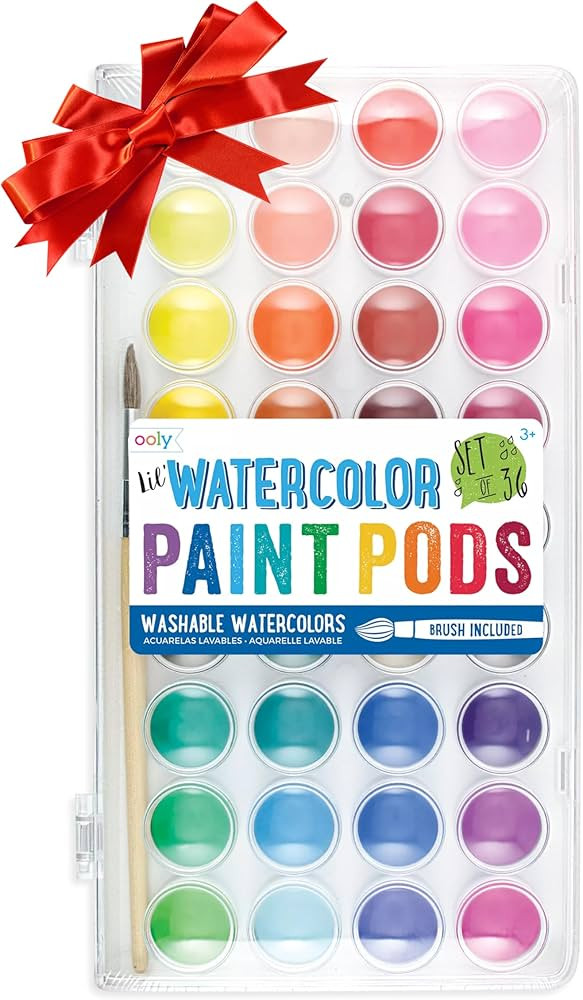 Ooly Lil' Watercolor Washable Paint Pods Set with Brush, 36 colors & 1 Paintbrush, Washable Water... | Amazon (US)