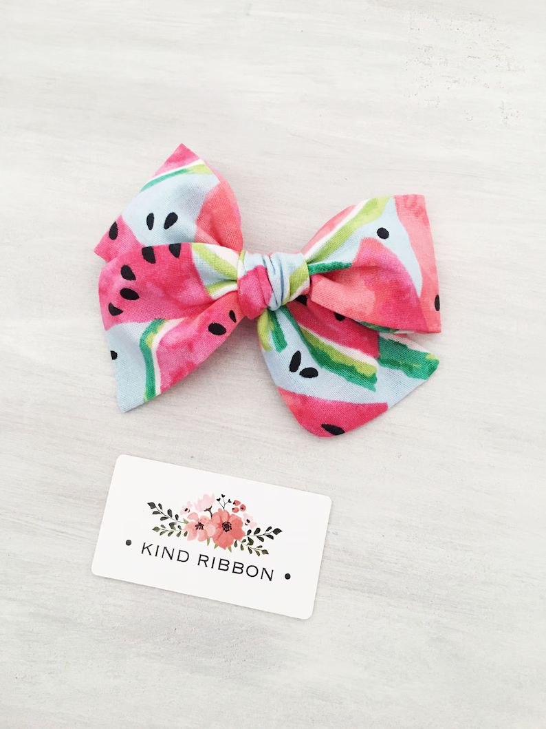 watermelon Bow, Watermelon Bow Headband, Summer Hair Bows, Cotton Bows, Watermelon Bow Clip, Baby... | Etsy (US)