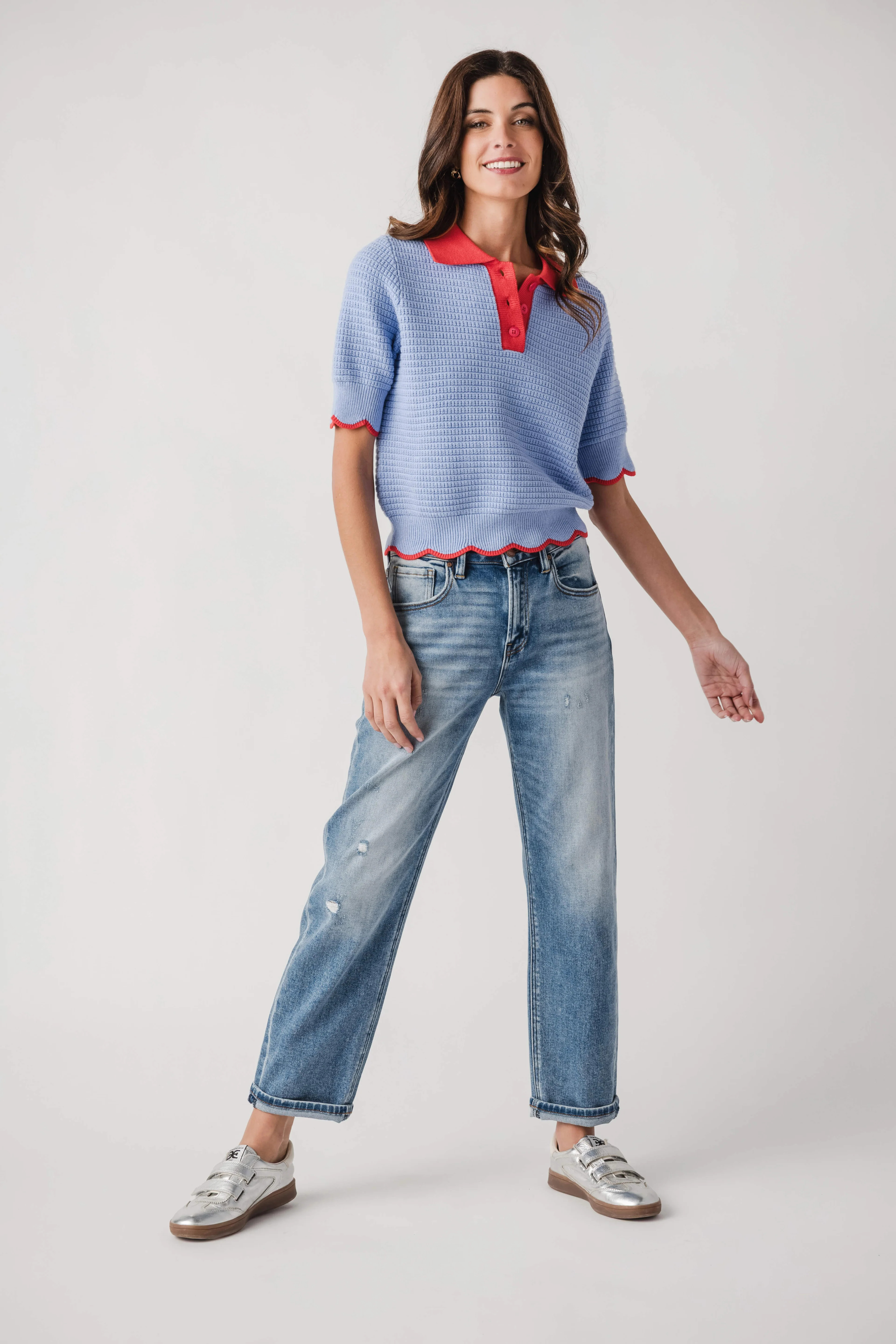 THML Contrast Scalloped Hem Top | Social Threads