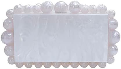 KWRNIAE White Acrylic Evening Clutch Bag for Women Glitter Marble Purse Handbag for Wedding Cockt... | Amazon (US)