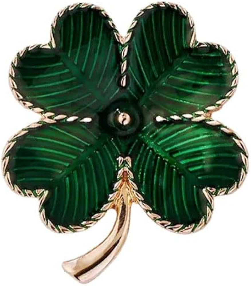 Green Four Leaf Clover Brooch and Pins for Women Lucky Lapel Pin Collar Dress Hats Jackets and Ba... | Amazon (US)