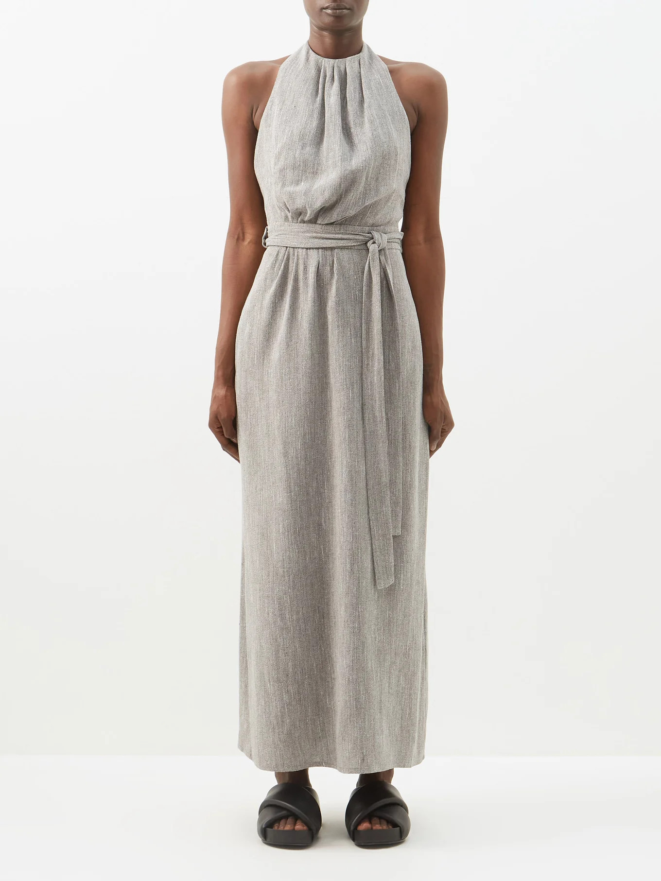 Gathered-neck linen-blend halter dress | Matches (UK)