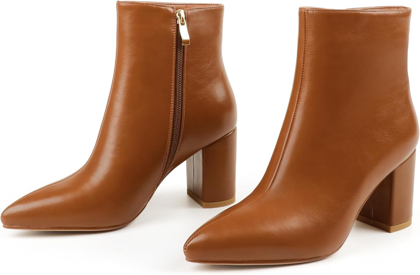 JOY IN LOVE Women's Ankle Boots Chunky Block Heel Pointed Toe Zipper Booties | Amazon (US)