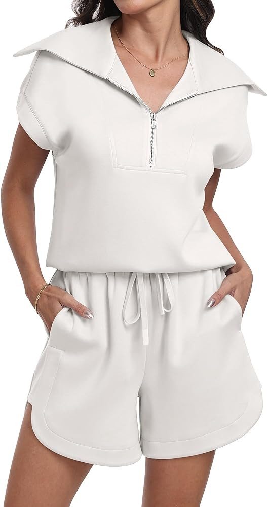 ANRABESS Two Piece Sets for Women Summer Half Zip Short Set Sweatsuit 2 Piece Outfits Sweat Loung... | Amazon (US)