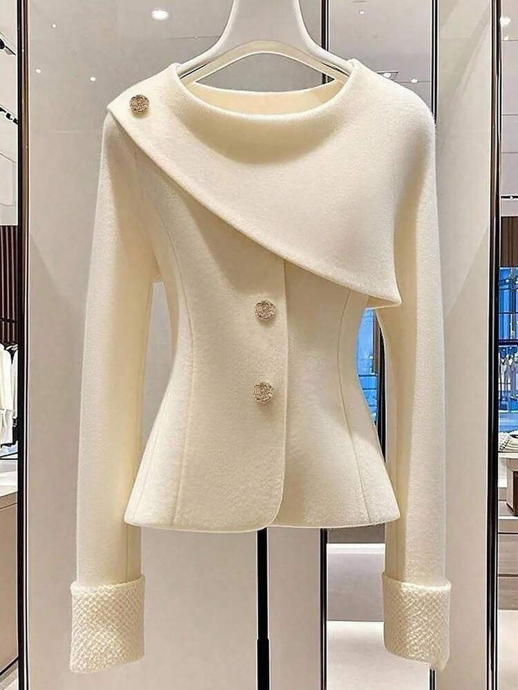 Franclia Women's Elegant Solid Color Asymmetric Overcoat Fall Winter Cloth For Women | SHEIN