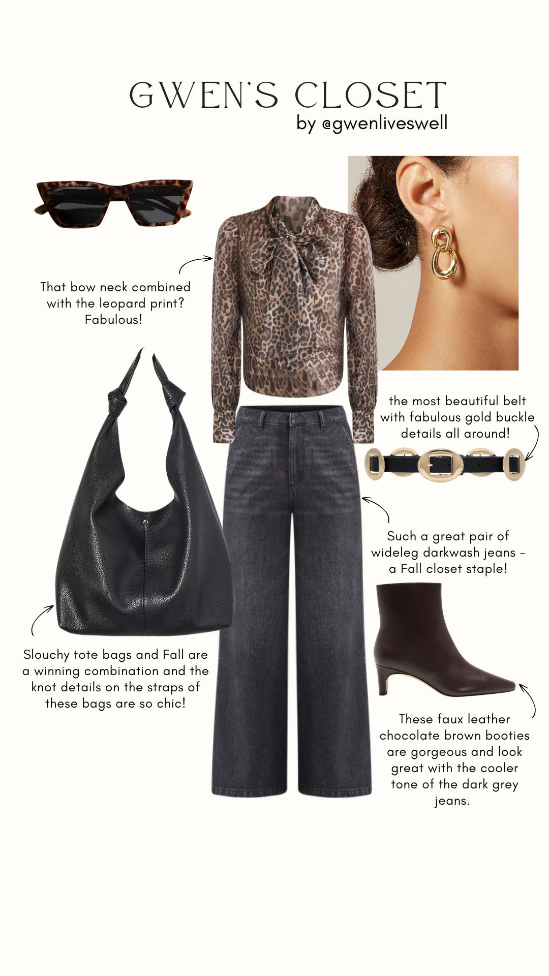 Loving this mix of leopard print, dark denim, and gold accents — such a classic combo for fall! The bow-neck blouse adds a feminine touch, while wide-leg dark wash jeans and chocolate brown booties keep it elevated and wearable. Finished it off with statement gold jewelry and a slouchy black tote — perfect for everyday chic.


#FallOutfitIdeas #Over40Style #AgelessFashion #ClassicStyle #LeopardPrintOutfit #ChicFallLooks #WideLegJeans #FallWardrobeEssentials #TimelessStyle #FashionOver40 #AgelessStyle #CapsuleWardrobe #ConfidentStyle #LTKfashion #LTKstyle #FallTrends #GwenLivesWell 

 

#LTKSeasonal #LTKOver40 #LTKSaleAlert