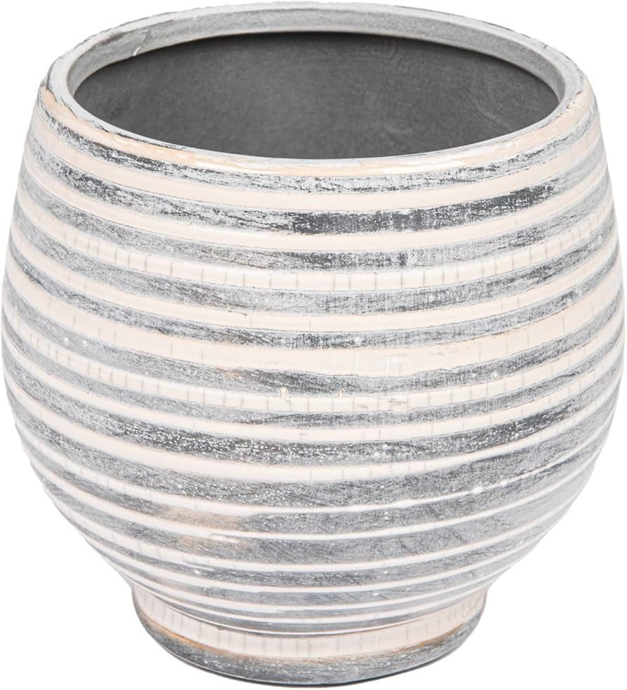 Creative Co-Op Grey & White Striped Stoneware Planter | Amazon (US)