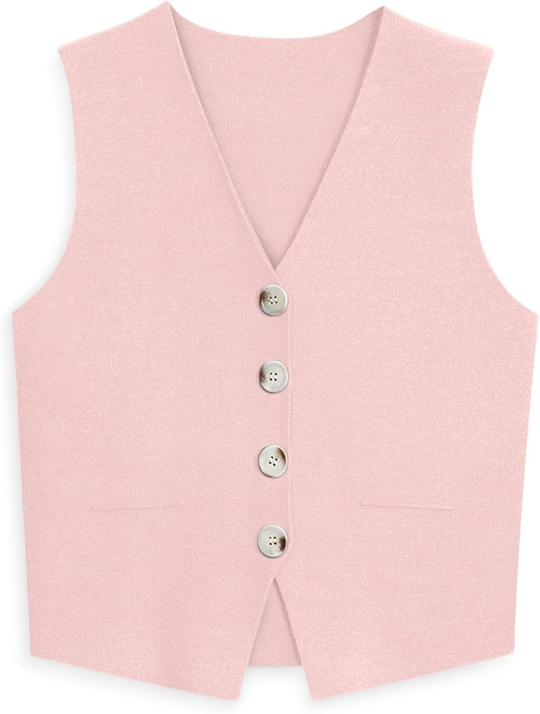LILLUSORY Business Casual Tops for Women 2024 Dressy Sleeveless Sweater Vests V Neck Button Down ... | Amazon (US)