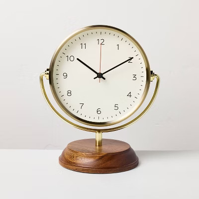 Brass Table Clock with Wood Base - Hearth & Hand™ with Magnolia | Target