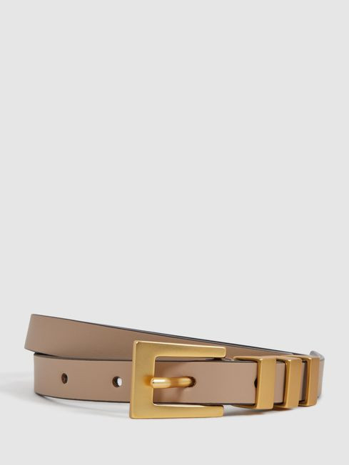 Reiss Nude Amanda Leather Thin Buckle Belt | Reiss UK