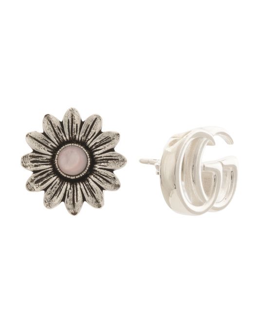 Made In Italy Sterling Silver Flower Logo Mix Match Earrings | TJ Maxx