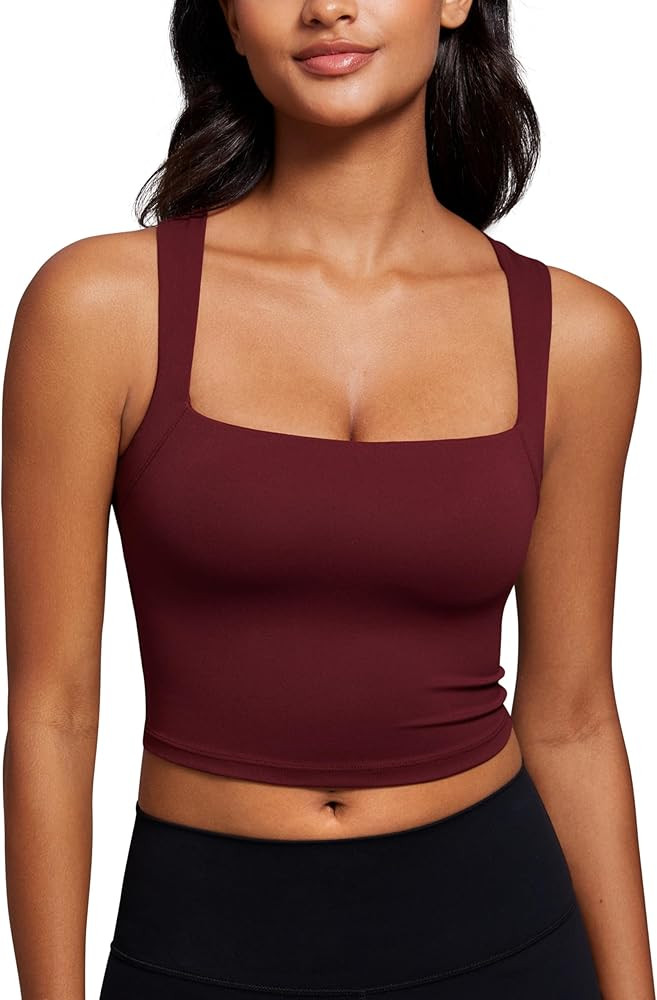 CRZ YOGA Butterluxe Womens Longline Square Neck Sports Bras - Basic Crop Tank Yoga Workout Tops w... | Amazon (US)