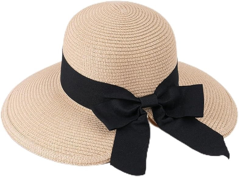 Upstore Straw Sun Hat for Women Wide Brim Summer Beach Hat with Bow Foldable Packable Sun Hat UPF... | Amazon (UK)
