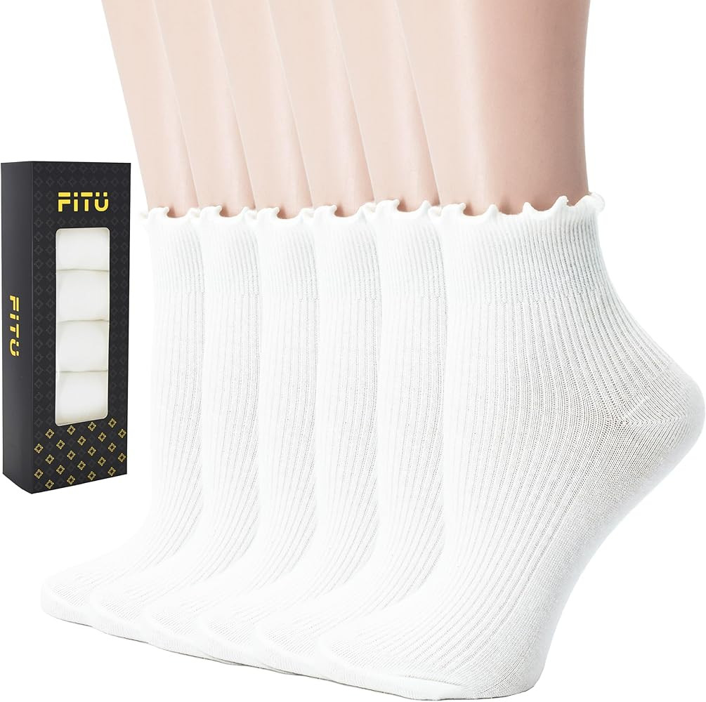 Women's Trim Ruffle Frilly Turn Cuff Socks - Cute Vintage Dress Crew Ankle Boot Socks | Amazon (US)