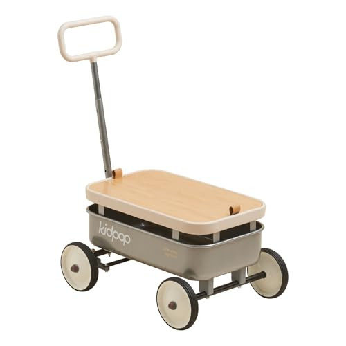 kidpop PULA-Wild 3-in-1 Kids' Pull-Along Wagon Toddlers Push Walker for 2.5-8, Removable Wooden Cover and Adjustable Handlebar, Birthday Gifts Max Weight 33 lbs (Grey) | Amazon (US)