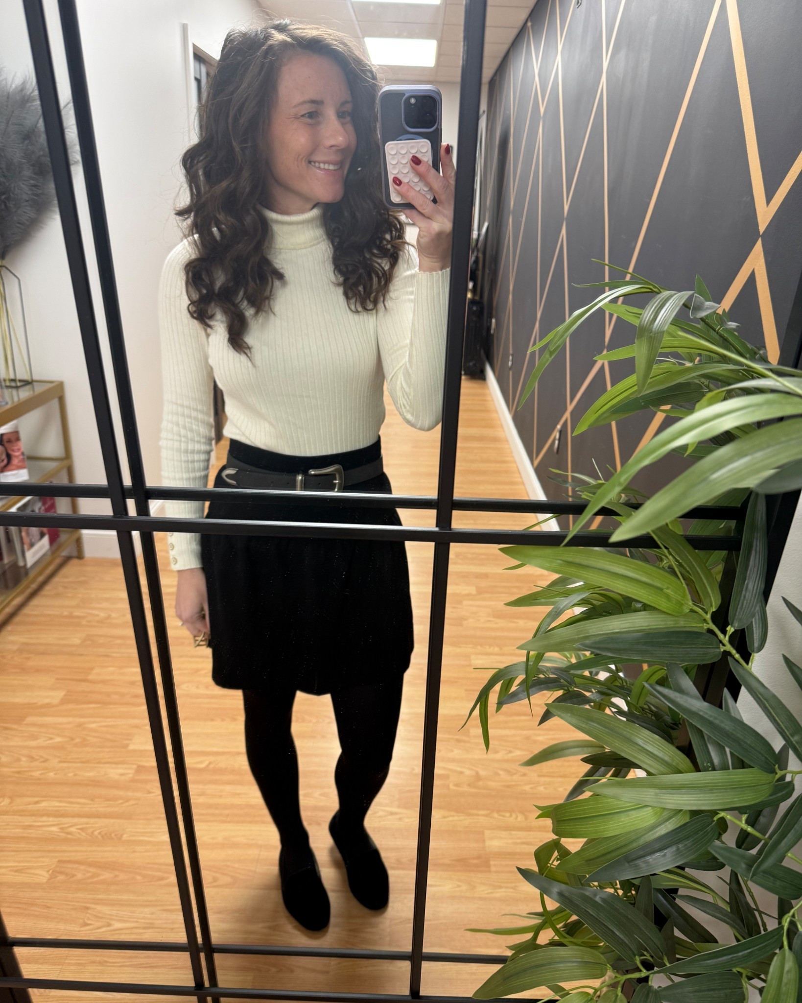 What I wore to work as an office manager at a med spa during the winter - white turtleneck, black belt, black skirt, black opaque tights, velvet loafers 

#LTKWorkwear #LTKPetite #LTKdayinmylife