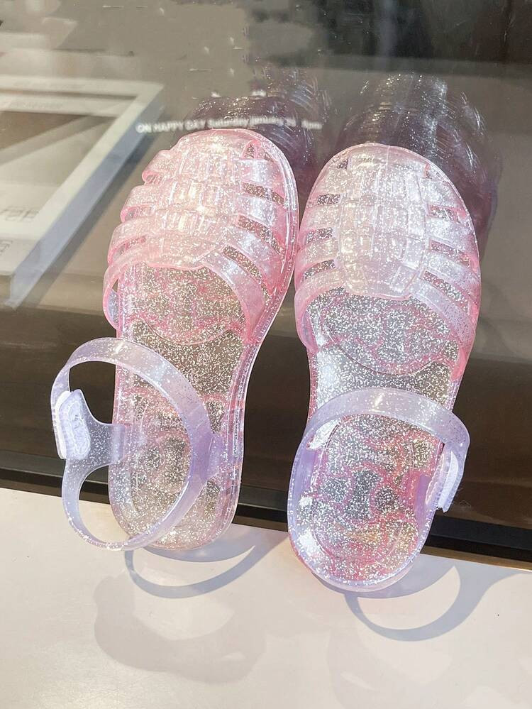 Glitter Jelly Princess Flat Sandals For Girls, Casual Colorblock Open Toe Breathable Beach Shoes, Summer | SHEIN