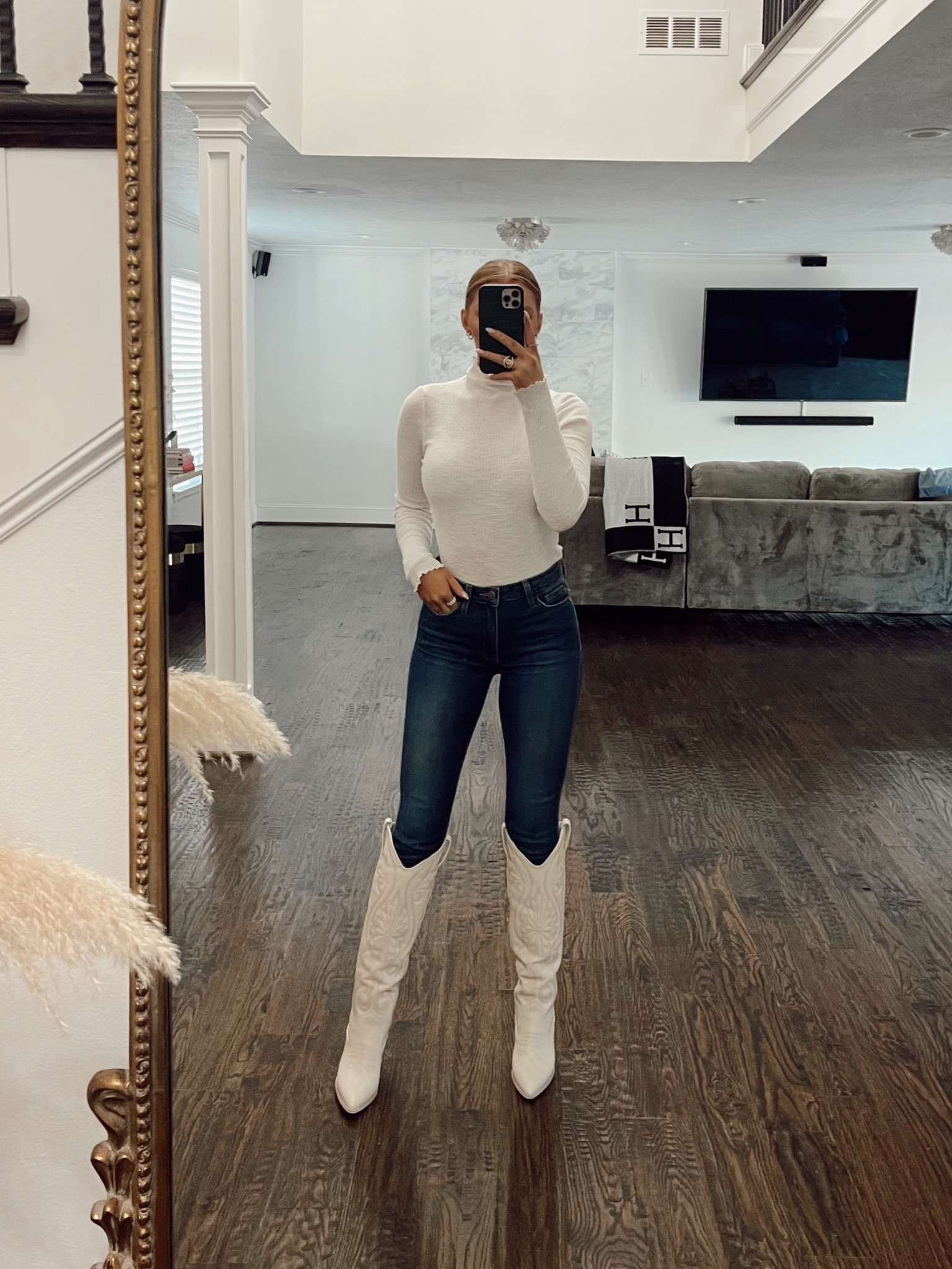 Wednesdays outfit chronicles. Fall boots. Fall outfits. Outfit ideas. Cowboy boots. Steve Madden. White cowboy boots. Heeled cowboy boots. Fall outfit ideas. Sweater. White sweater. Cream sweater. Turtleneck

#LTKstyletip #LTKshoecrush #LTKunder100