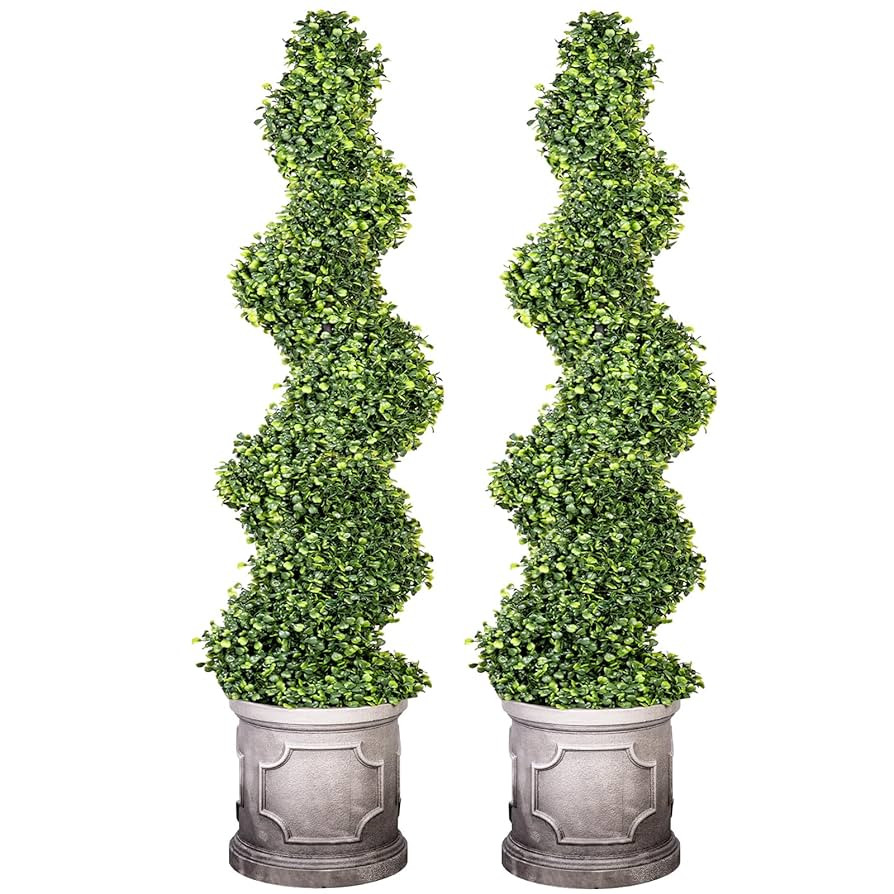 4FT Artificial Spiral Boxwood Topiary Trees with Antique-White Roman-Style Planter - Outdoor&Indo... | Amazon (US)