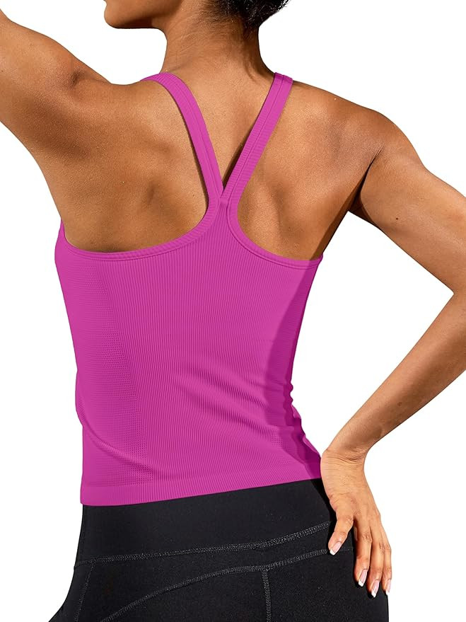 ATTRACO Women's Workout Tank Top Built in Bra Ribbed Athletic Tank Racerback Workout Top Scoop Ne... | Amazon (US)