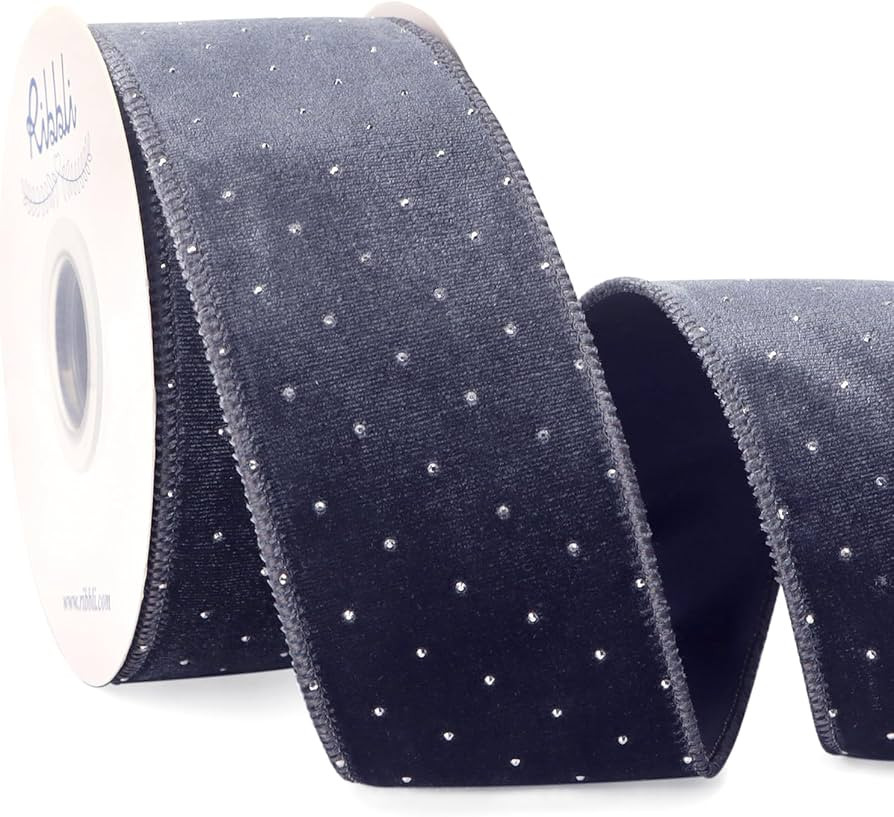 Ribbli Dusty Blue Luxury Velvet with Diamond Wired Ribbon, 2-1/2 Inch 10-Yard for Gift Wrapping C... | Amazon (US)