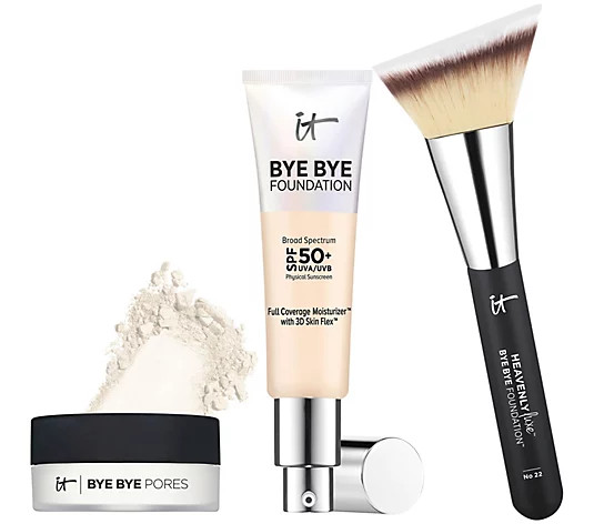 IT Cosmetics Bye Bye Foundation, w/ Bye Bye Pores and Brush - QVC.com | QVC