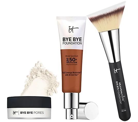 IT Cosmetics Bye Bye Foundation, w/ Bye Bye Pores and Brush - QVC.com | QVC