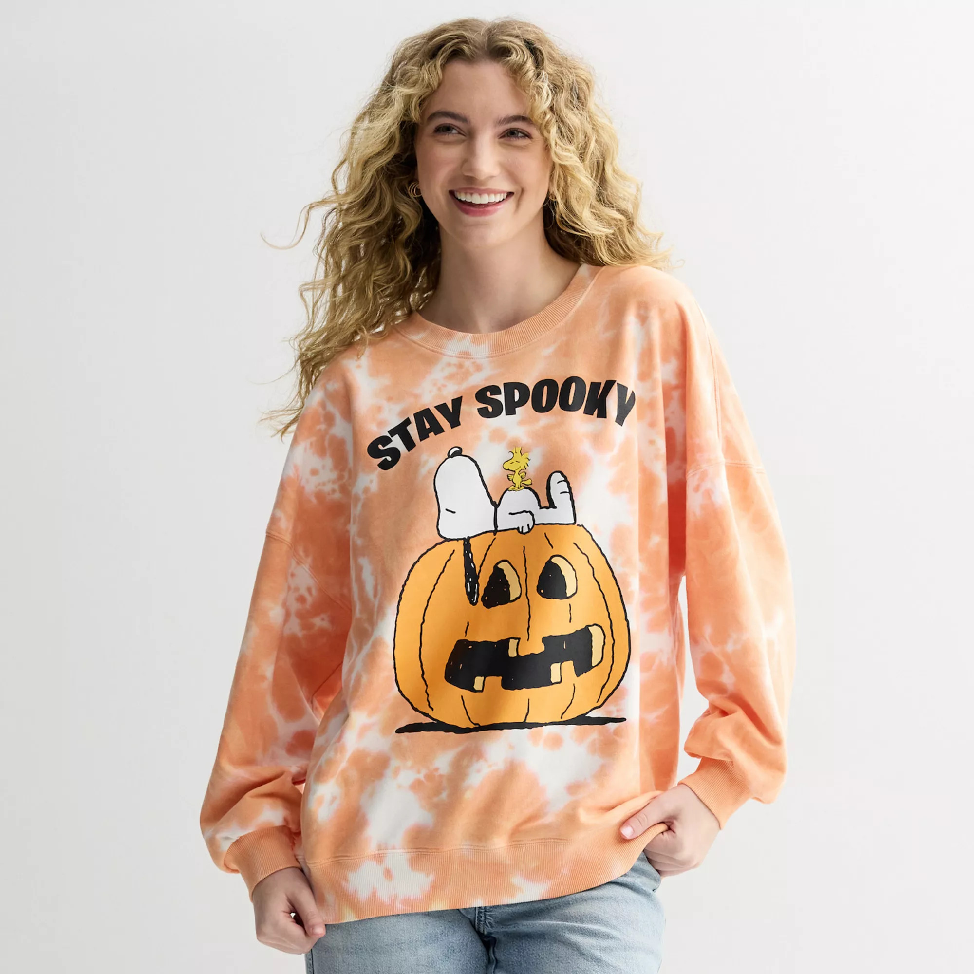 Juniors' Peanuts Snoopy And Woodstock Stay Spooky Oversized Graphic Pullover | Kohl's