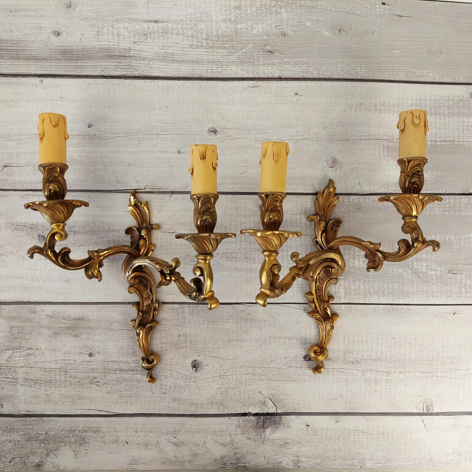 Pair of Vintage Solid Bronze Wall Sconces in Rococo Style, Art Nouveau France, Handcrafted Candle... | Etsy (US)