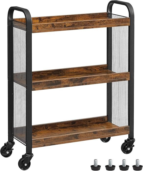 VASAGLE 3-Tier Narrow Storage Cart, Rolling Cart with Wheels, Steel Frame, Slim Storage Cart for ... | Amazon (US)