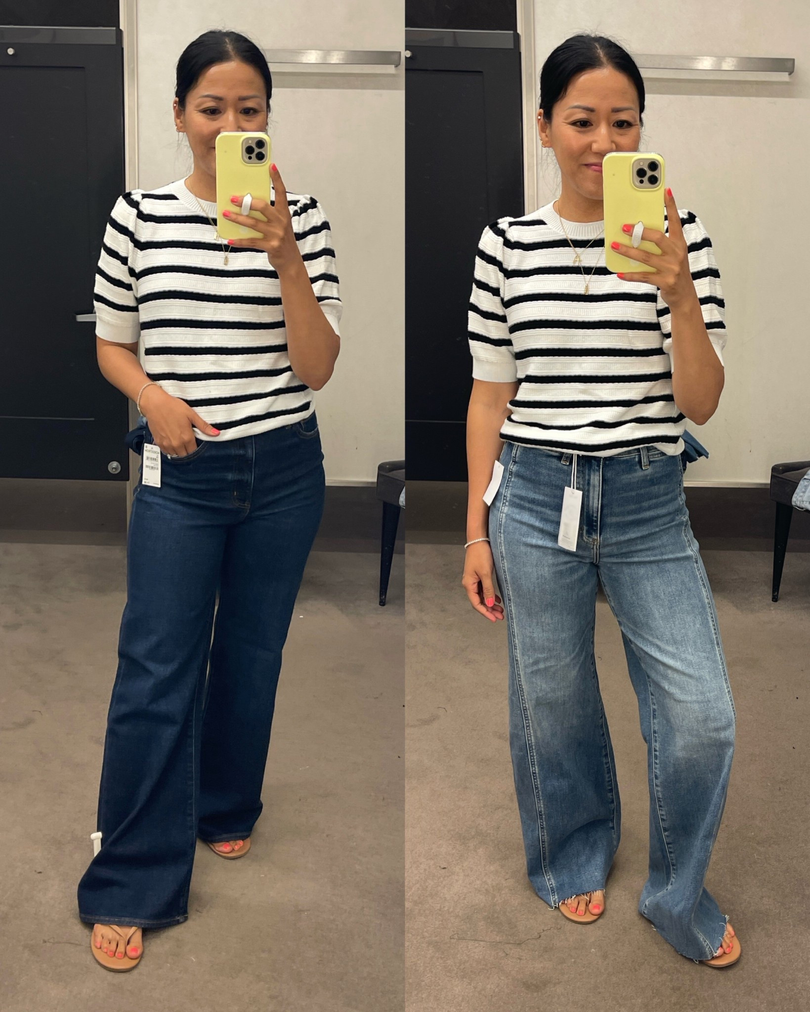 Size 26 in both jeans
These have 2% spandex making them stretchy and comfortable. At 5’4” they are a tad long for me with a 32” inseam unless I wear heels. 

Nsale
Daze jeans
Wide leg jeans


#LTKSaleAlert #LTKFindsUnder100 #LTKSeasonal