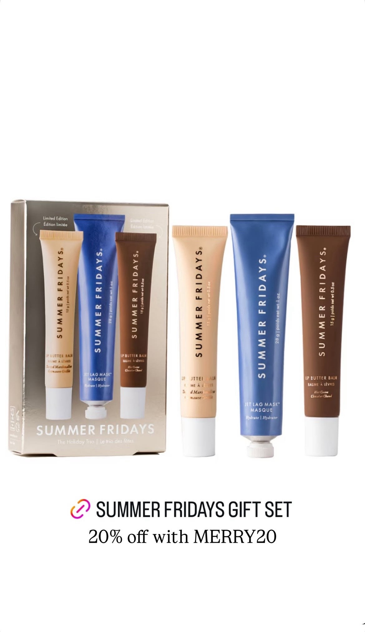 An amazing stocking stuffer option! This Summer Fridays gift set is 20% off with the code MERRY20. Such a great deal for these 3 products! 😍

#LTKSaleAlert #LTKGiftGuide #LTKBeauty