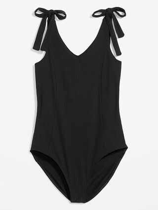 Tie-Shoulder V-Neck Rib-Knit Bodysuit for Women | Old Navy (US)