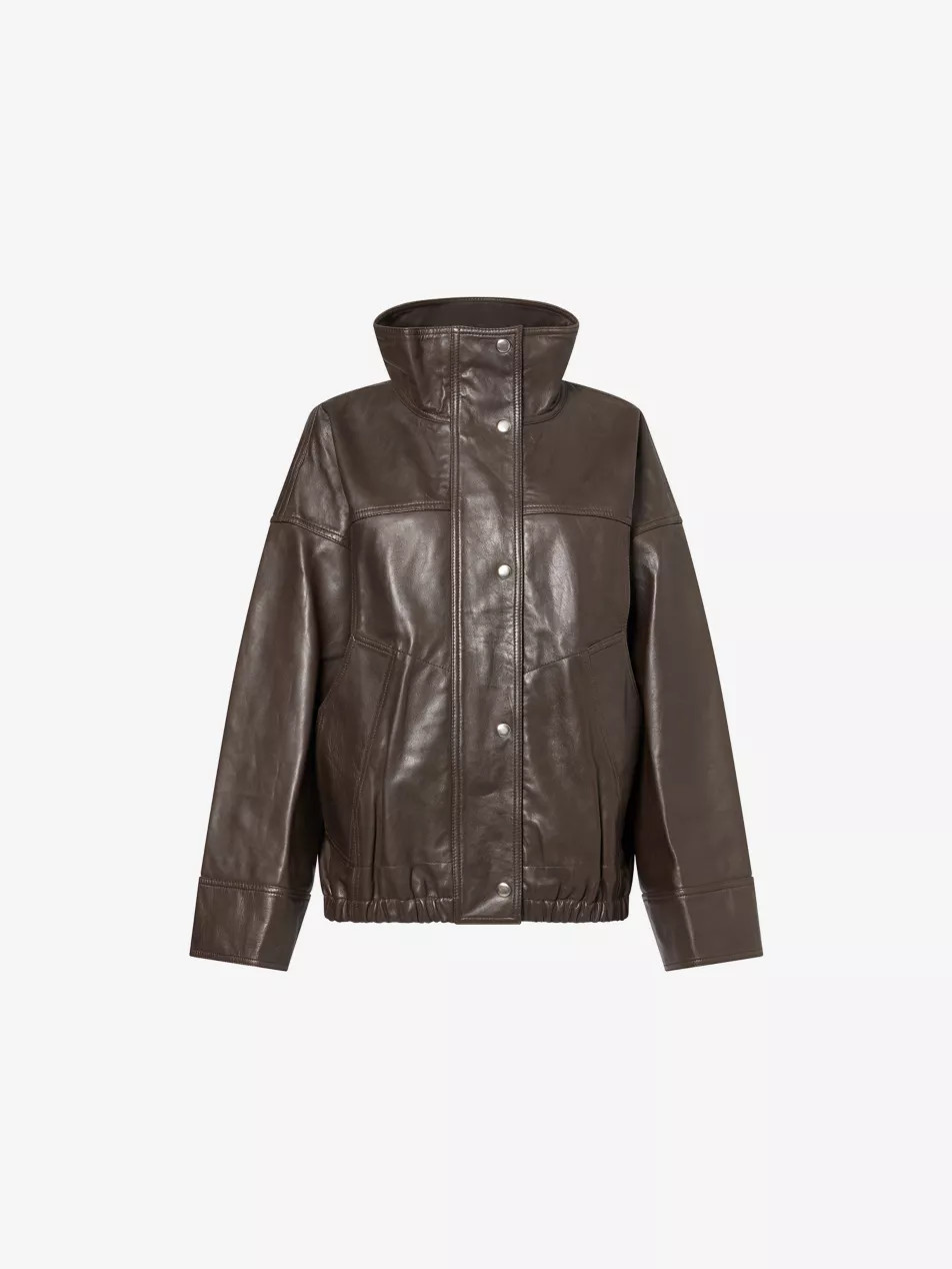 Funnel-Neck Oversized Leather Jacket | Selfridges