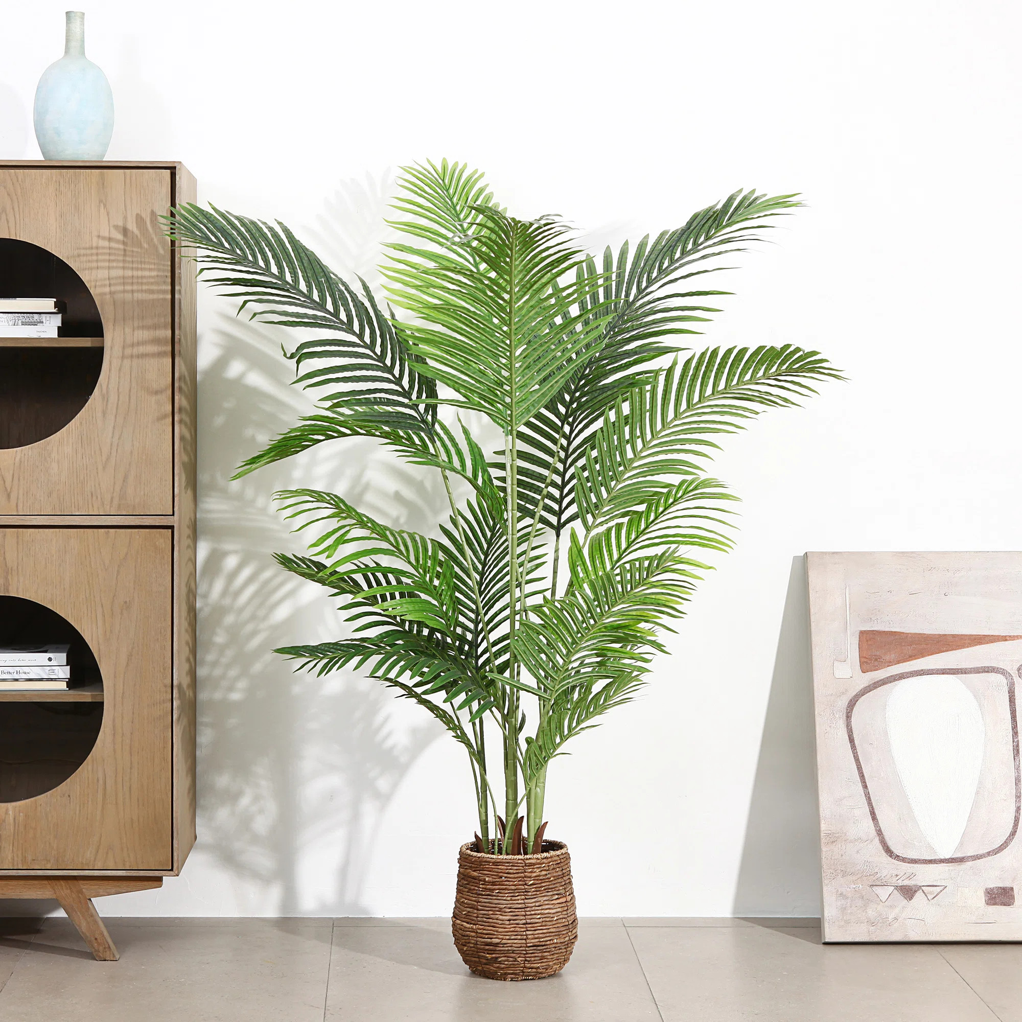 Adcock Artificial UV Resistant Palm Tree in Pot Faux Green Areca Palm Plant, Fake Tree | Wayfair North America