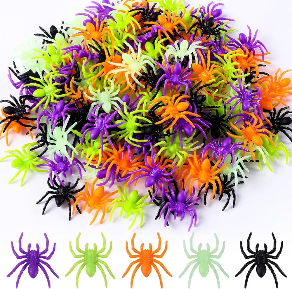 150 PCS Halloween Realistic Spiders Decoration, Small Colorful Plastic Fake Spider Toys Glow in T... | Amazon (US)