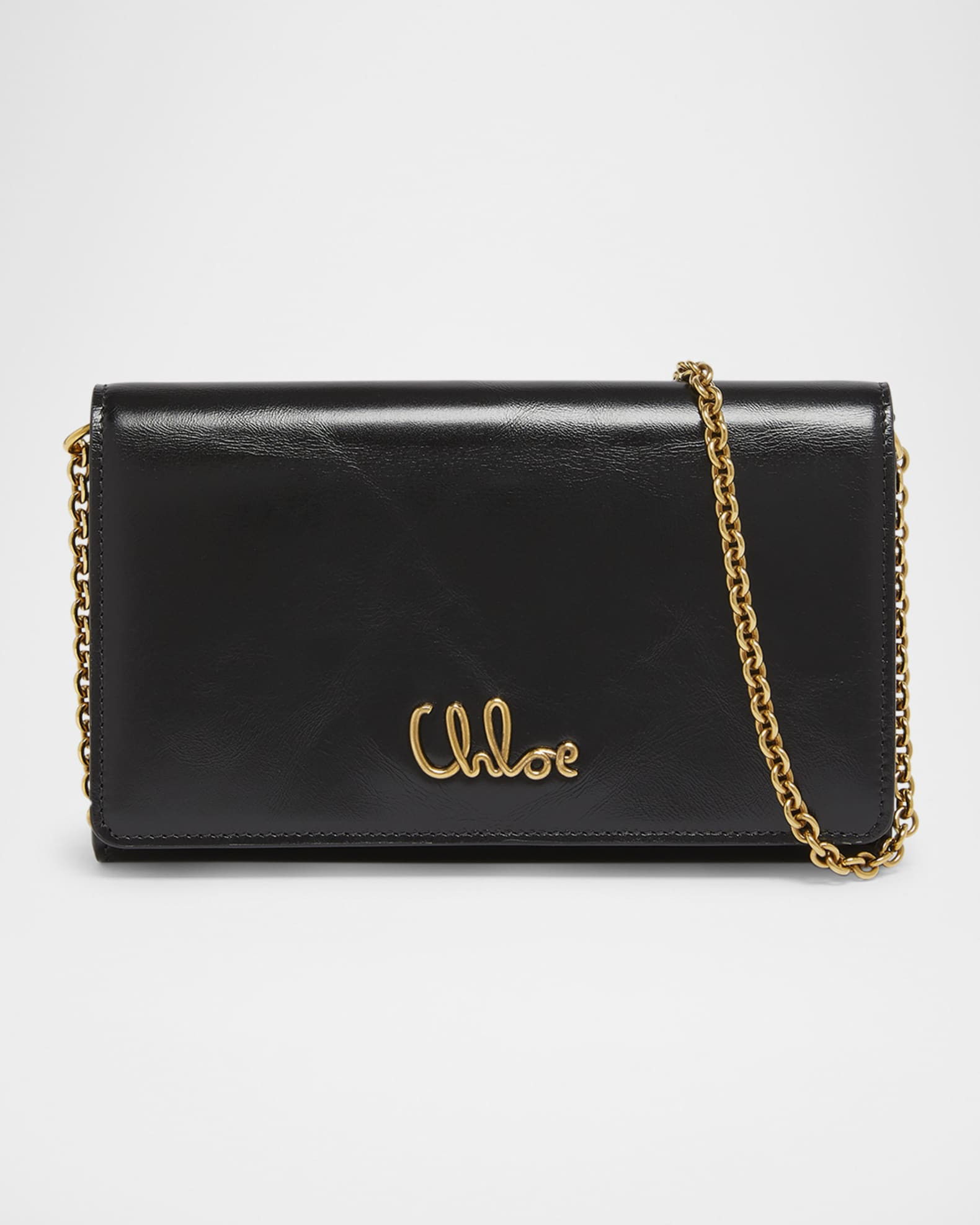 Iconic Flap Wallet on Chain in Shiny Calfskin | Neiman Marcus