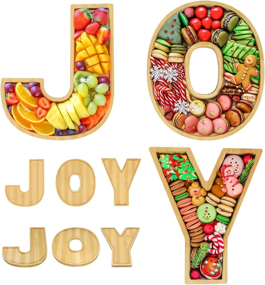 OurWarm 3Pcs Christmas Charcuterie Board, JOY Bamboo Appetizer Serving Platter Large Christmas Ca... | Amazon (US)