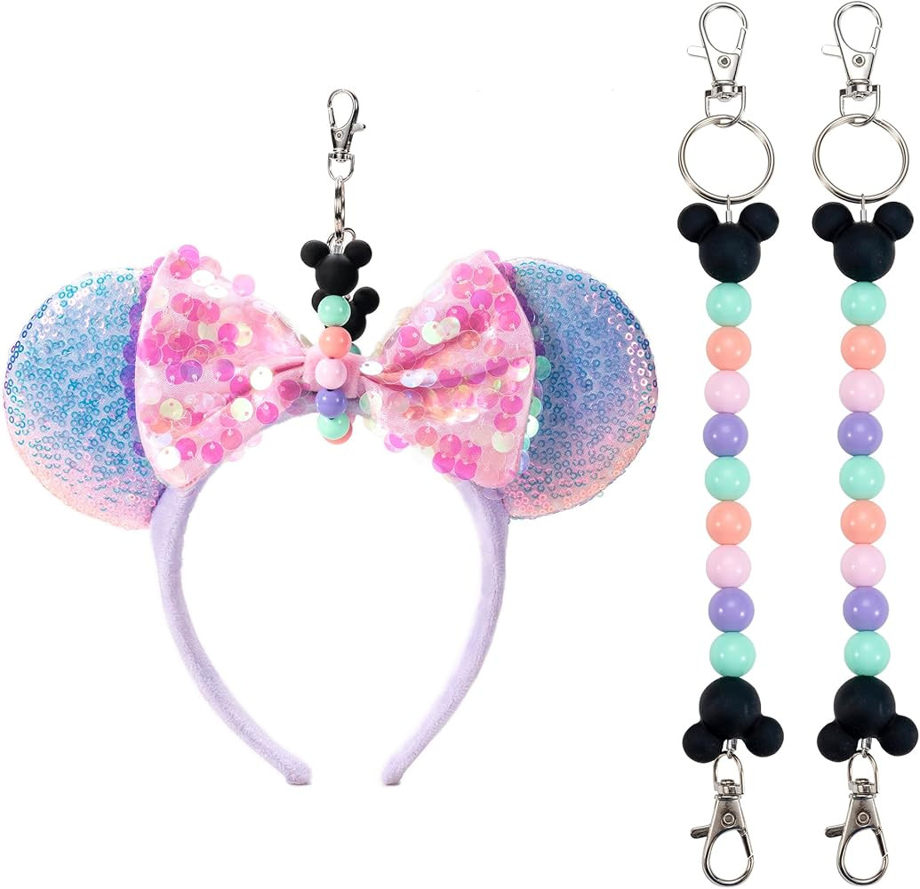 2Pcs Mouse Ear Holder for Backpack Beaded Lanyard Keychain Park Trip Essentials Headband Hanging ... | Amazon (US)