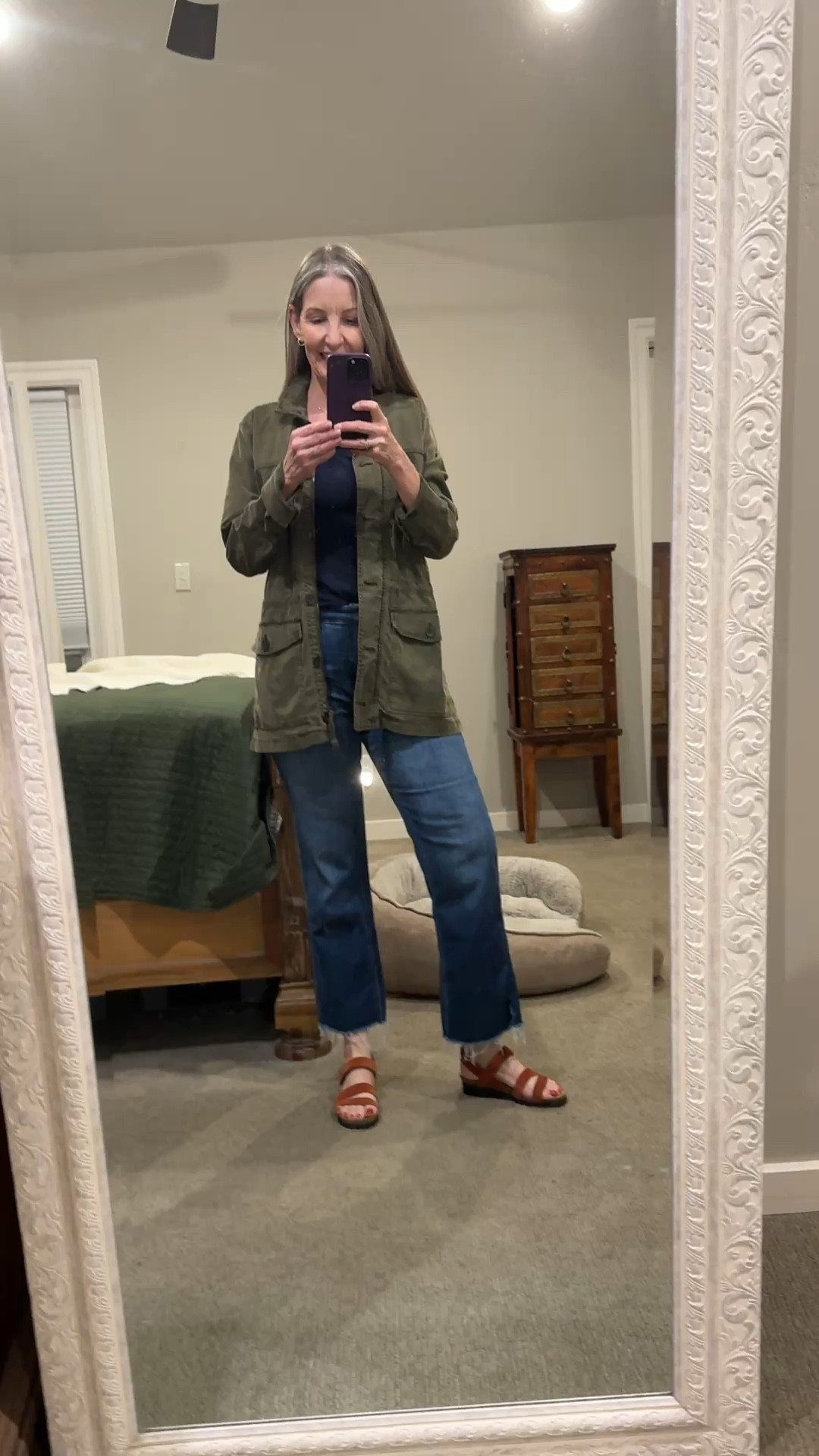 Casual teacher ootd … #teacherlife #teacherstyle #midsizestyle #comfortablesandals #utilityjacket Size down one size in the jeans, everything else true to size.

#LTKOver40 #LTKMidsize #LTKdayinmylife