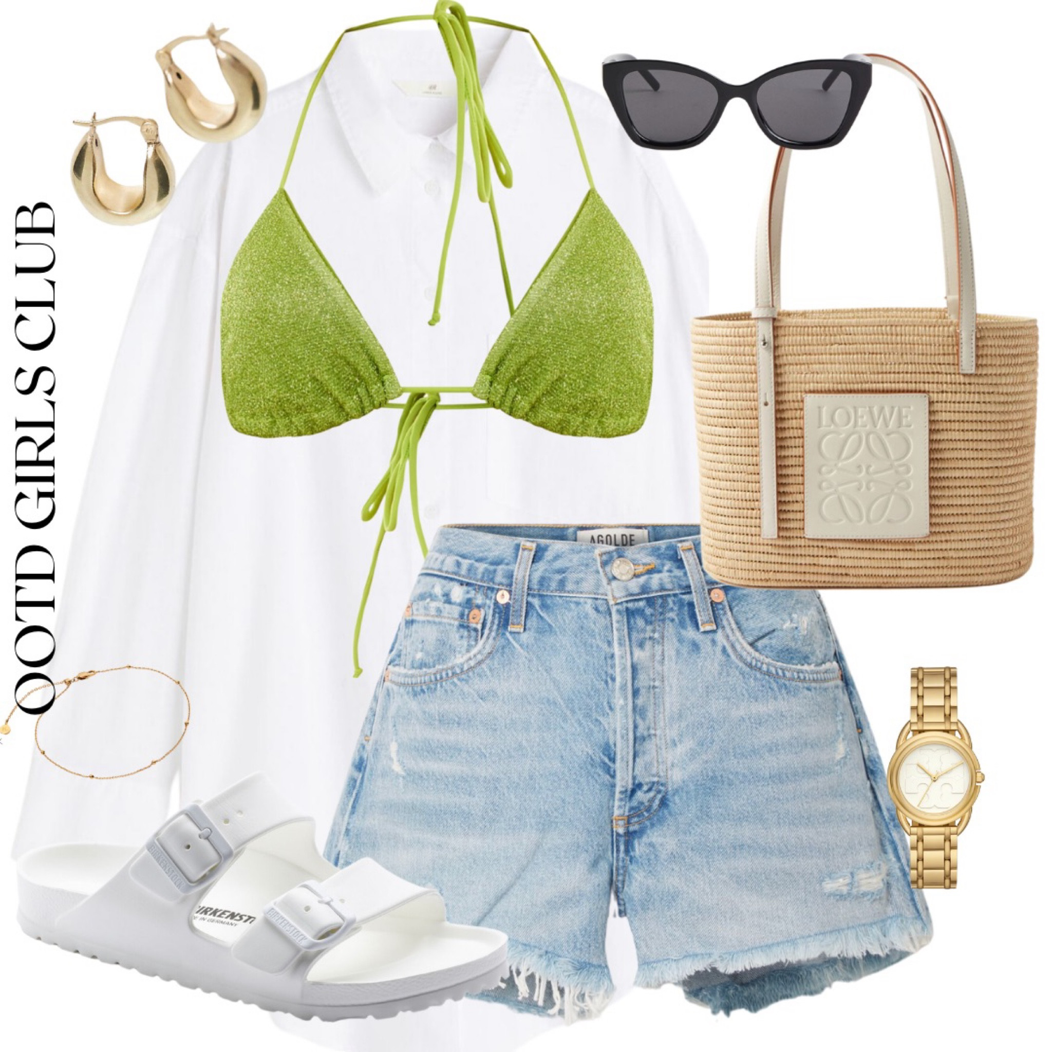 Beach day styling! Agolde, denim shorts, Loewe, bikini, birkenstock, sandals, summer fashion

#LTKstyletip #LTKfit #LTKSeasonal