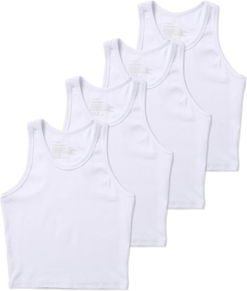 Comfneat Women's 4-Pack Crop Tops Cotton Spandex Racerback Crew Neck Tank Tops | Amazon (US)